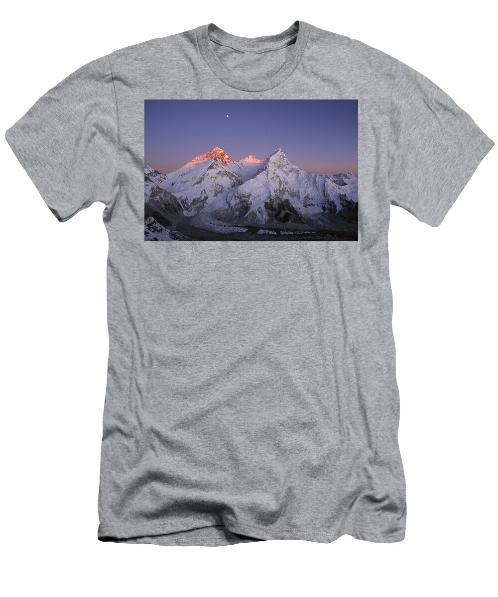 Feb0514 T-Shirt featuring the photograph Moon Over Mount Everest Summit #1 by Grant Dixon