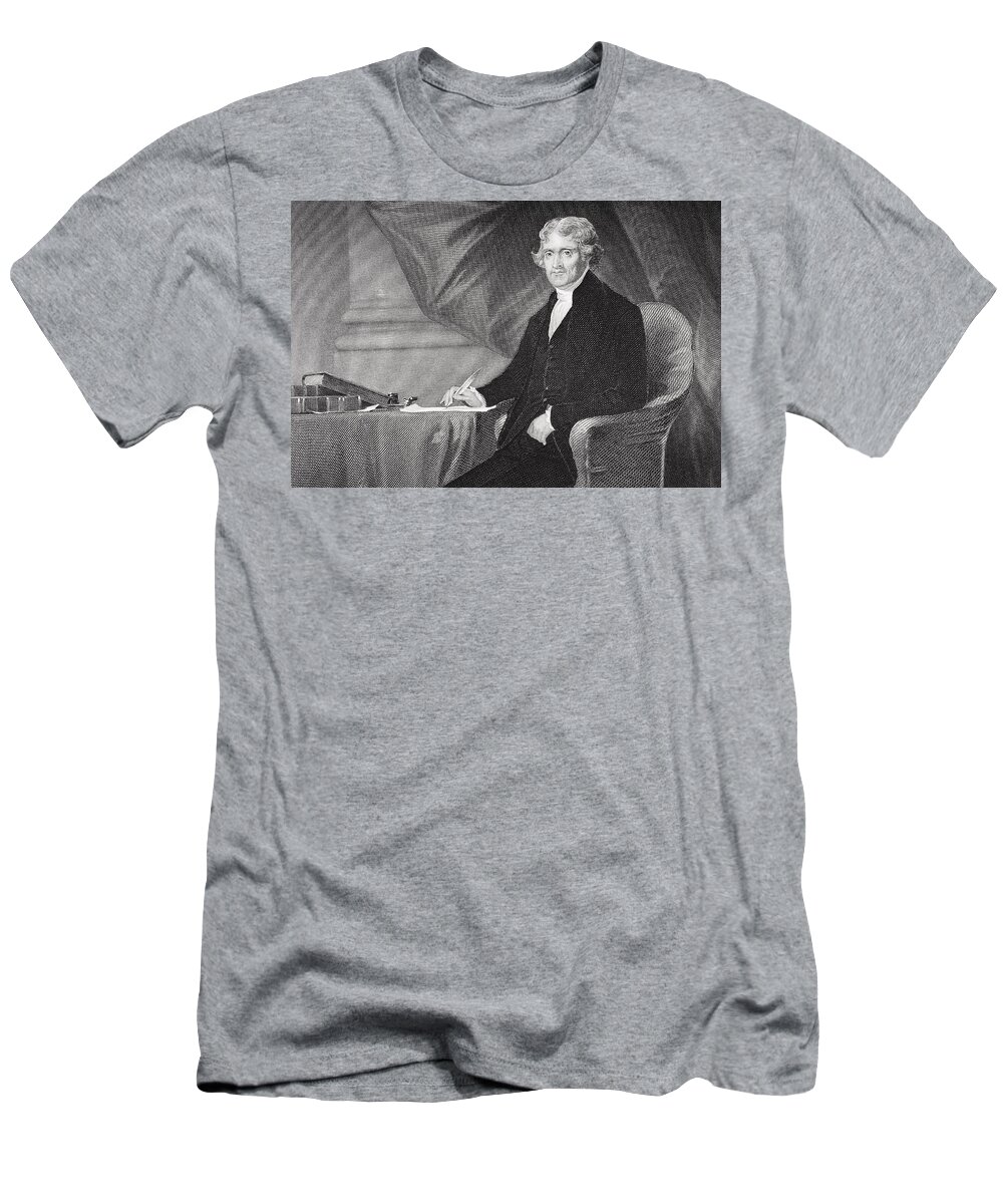 Thomas Jefferson T-Shirt featuring the drawing Portrait of Thomas Jefferson by Alonzo Chappel