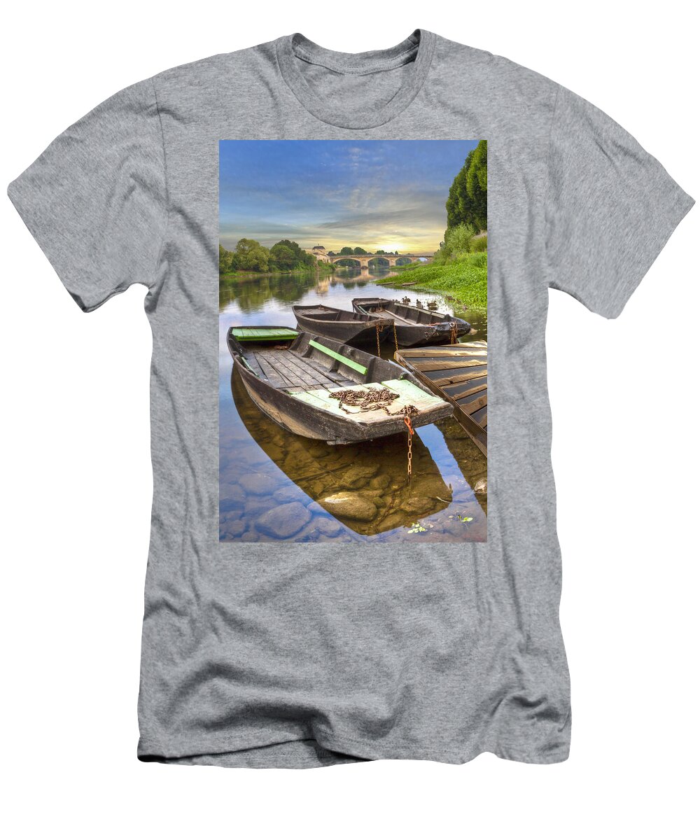 Boats T-Shirt featuring the photograph Rowboats on the French Canals #1 by Debra and Dave Vanderlaan