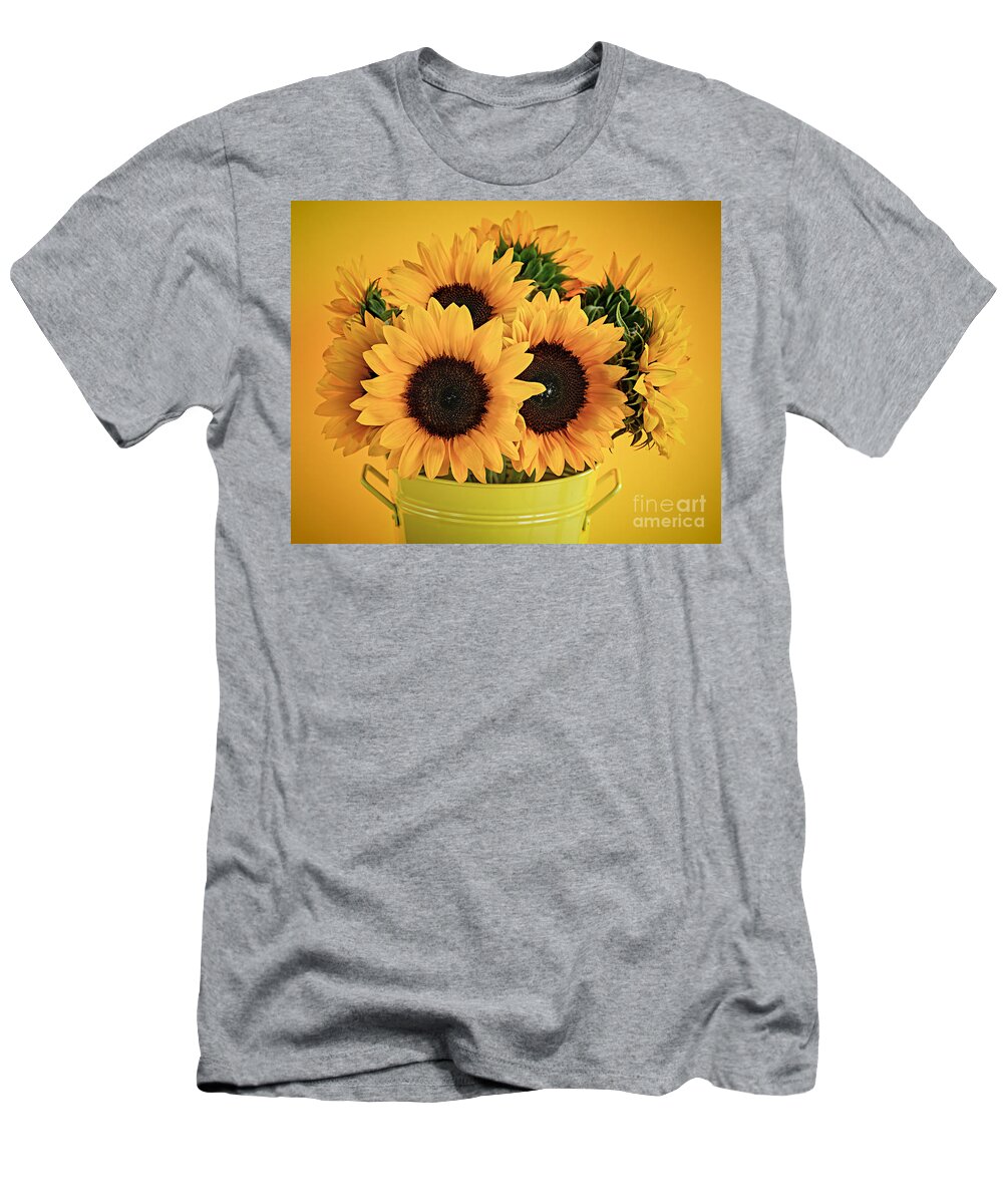 Vase T-Shirt featuring the photograph Sunflowers in vase 1 by Elena Elisseeva