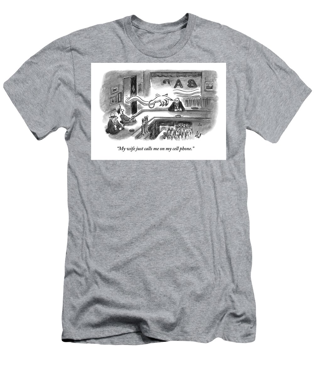 Caption Contest Tk T-Shirt featuring the drawing Two Men Observe Another Sitting Alone On One Side #1 by Frank Cotham