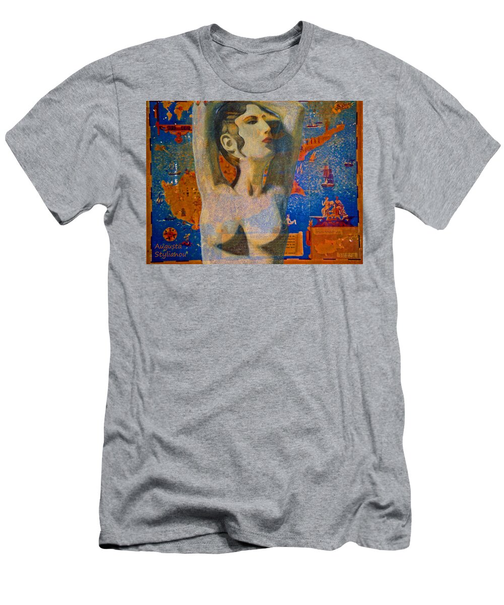 Augusta Stylianou T-Shirt featuring the digital art Ancient Cyprus Map and Aphrodite #18 by Augusta Stylianou