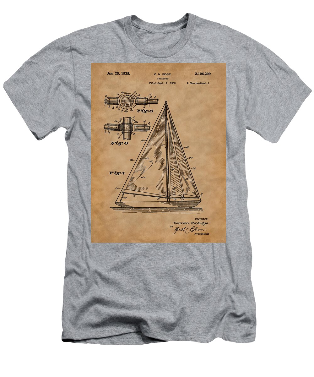 1938 Sailboat Patent T-Shirt featuring the photograph 1938 Sailboat Patent Art-2 by Barry Jones