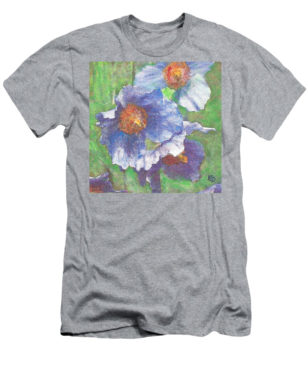 Flower Painting T-Shirt featuring the painting Blue Poppies #1 by Richard James Digance