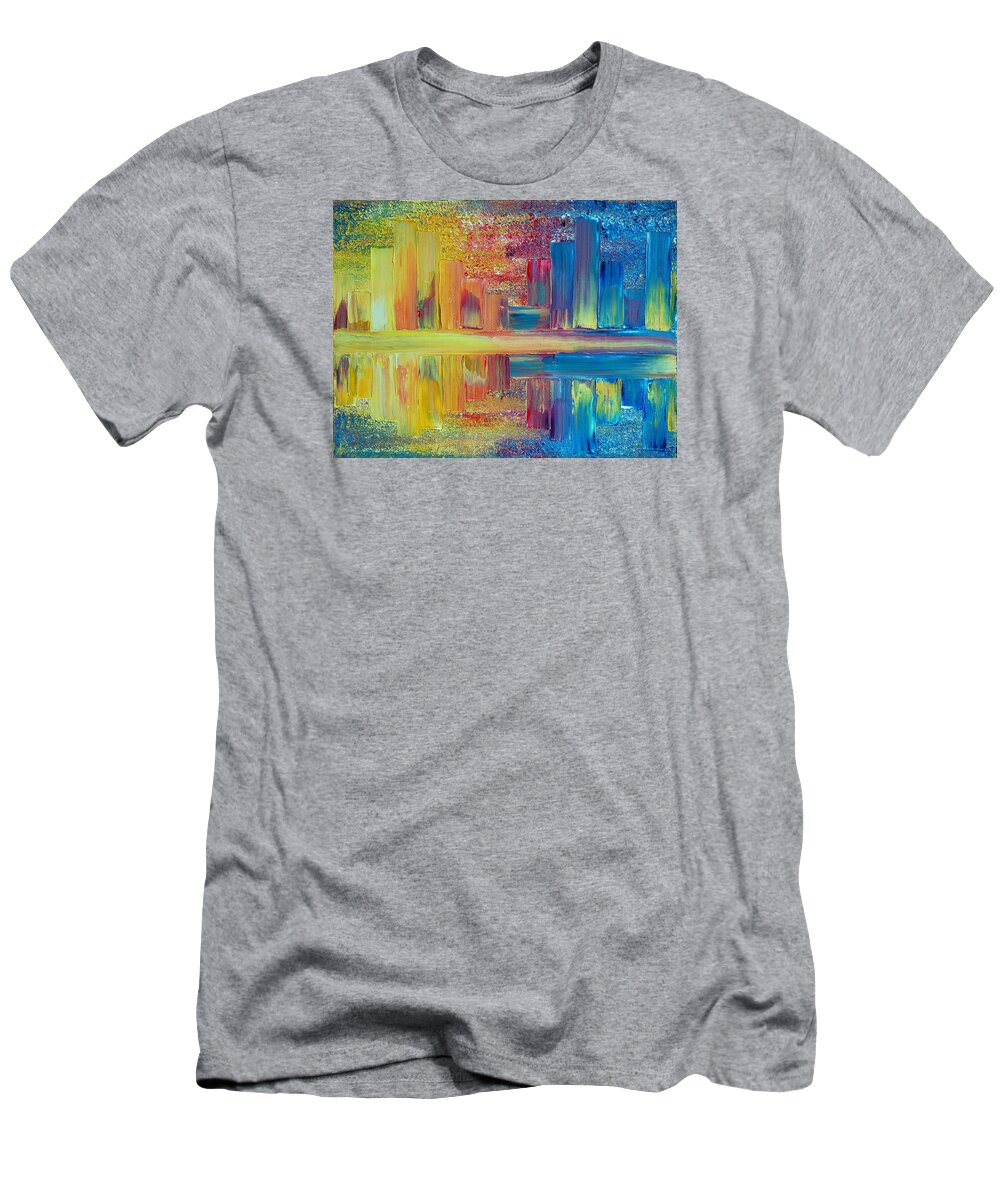 Acrylic T-Shirt featuring the painting City Lights by Teresa Wegrzyn