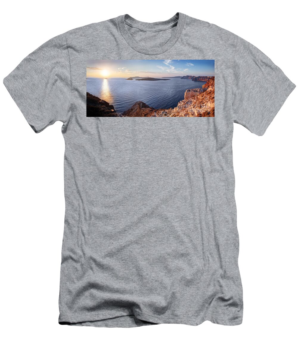 Greece T-Shirt featuring the photograph Cliff and volcanic rocks of Santorini island Greece #2 by Michal Bednarek