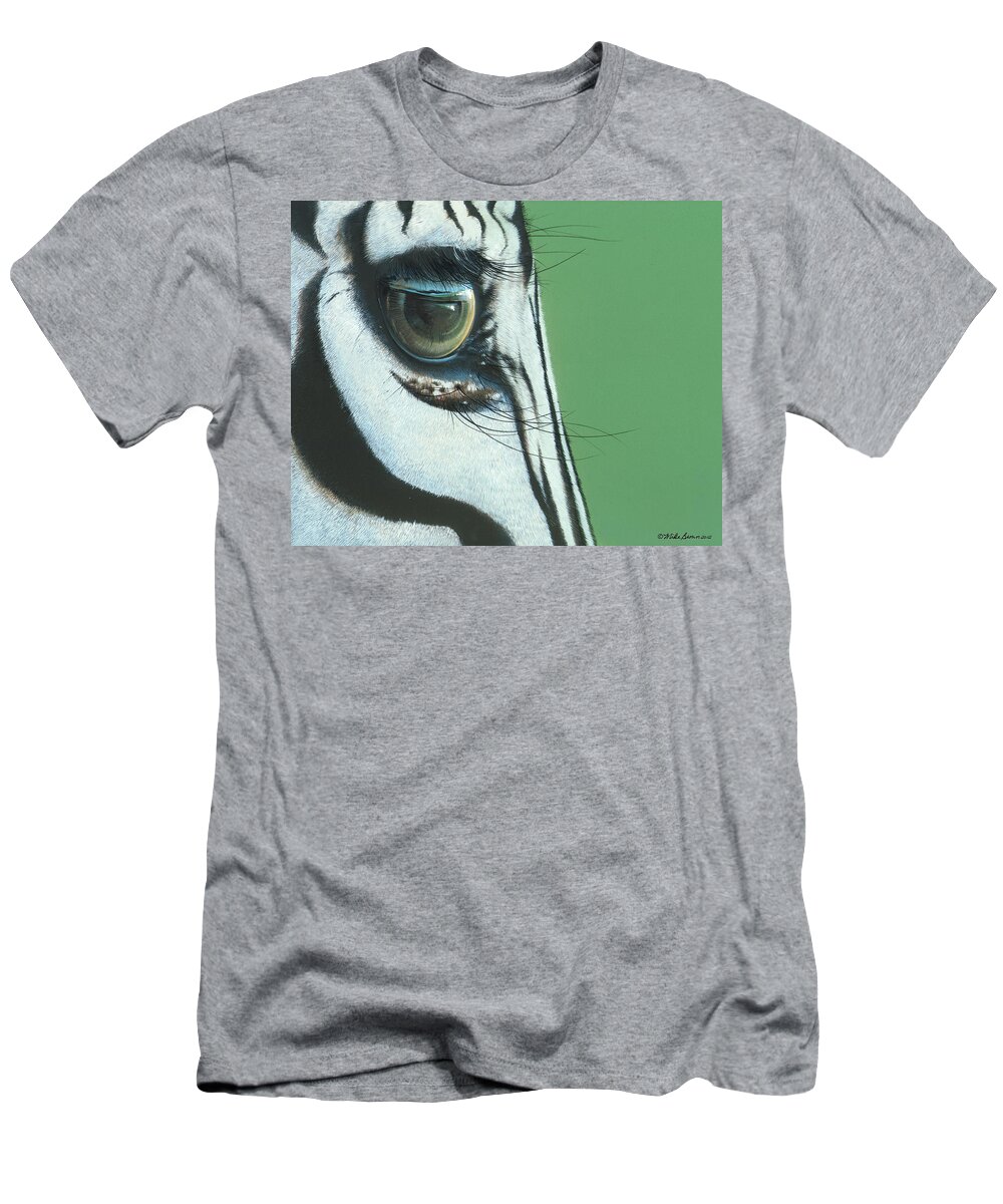 Zebra Paintings T-Shirt featuring the painting Mirror to the Soul by Mike Brown