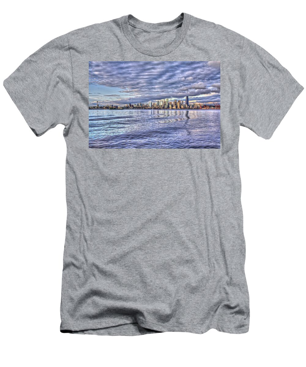 Beach T-Shirt featuring the photograph Seattle skyline Cityscape #2 by SC Heffner