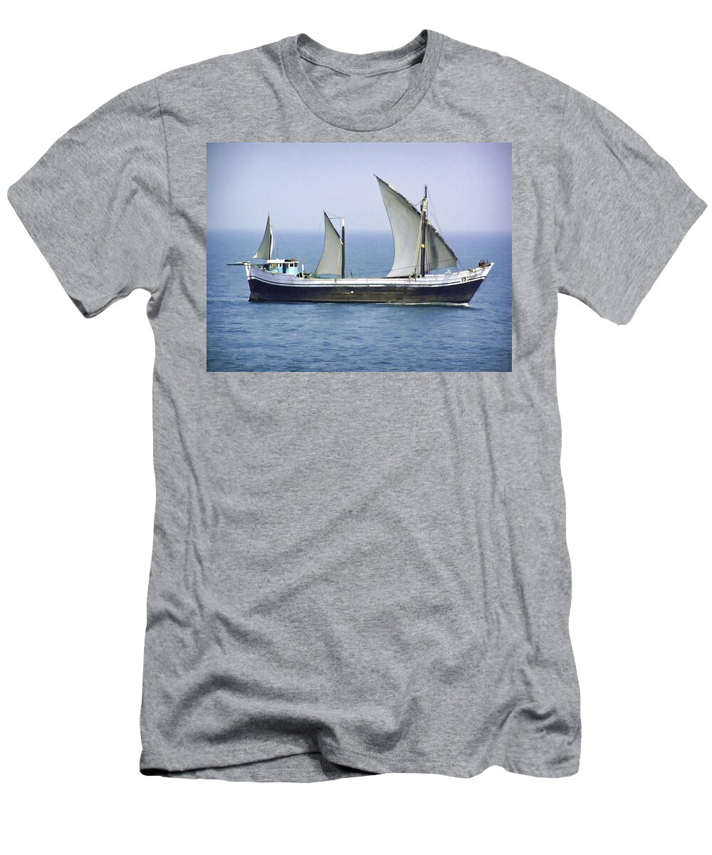 Action T-Shirt featuring the digital art Fishing vessel in the Arabian sea #3 by Ashish Agarwal