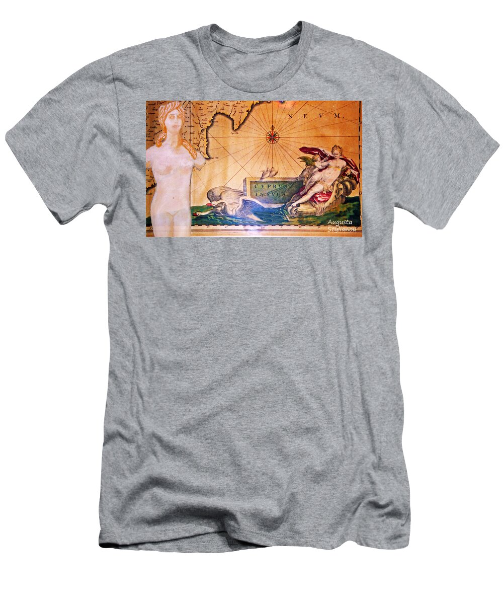 Augusta Stylianou T-Shirt featuring the digital art Ancient Cyprus Map and Aphrodite #28 by Augusta Stylianou