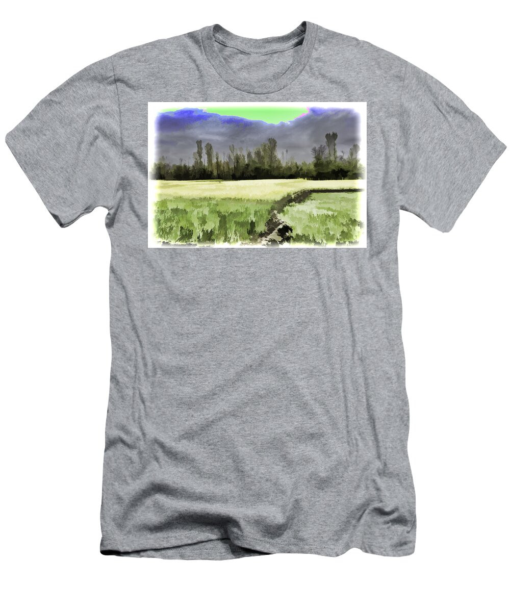 Bed Of Yellow Flowers T-Shirt featuring the digital art Mustard fields in Kashmir #4 by Ashish Agarwal