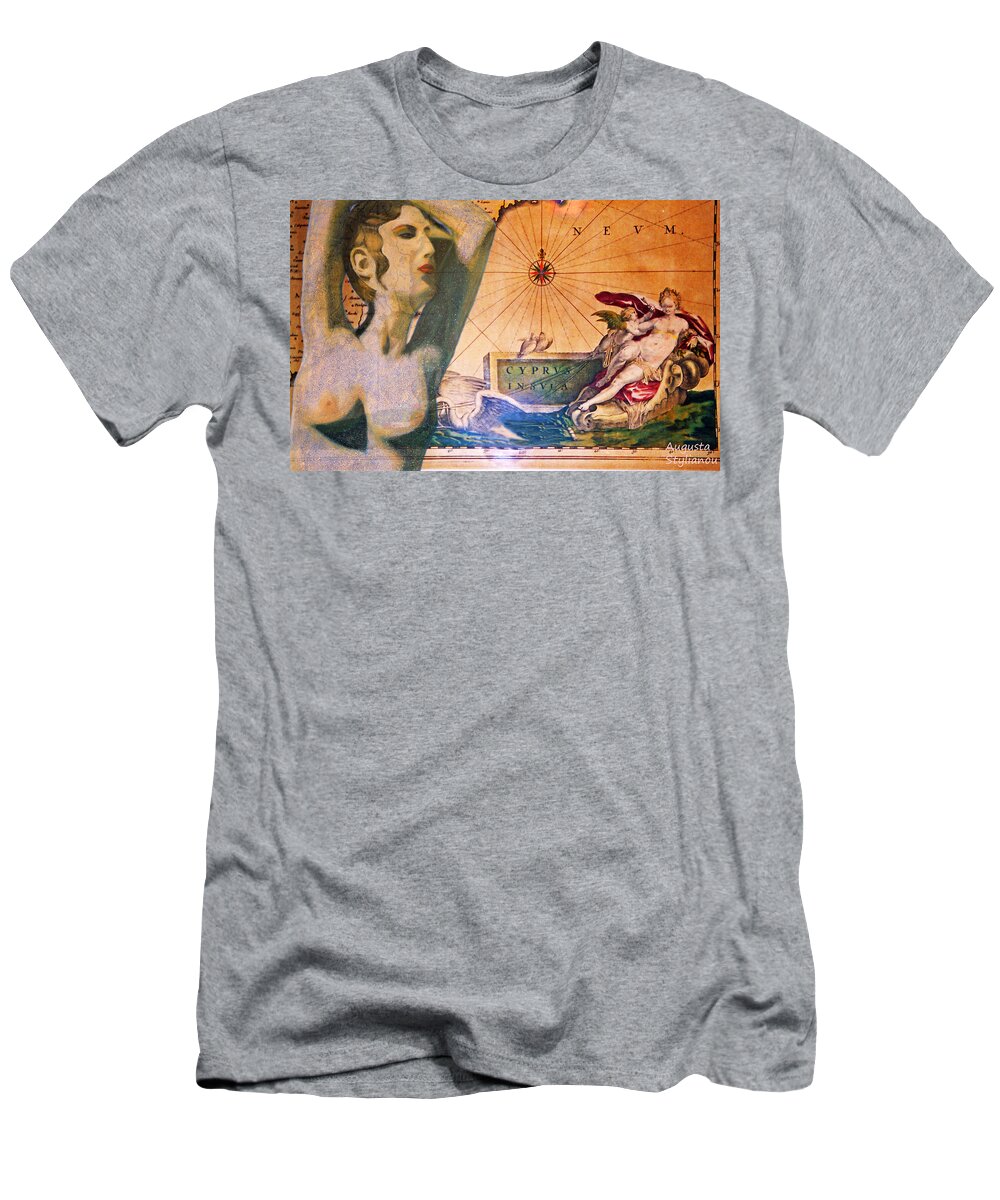 Augusta Stylianou T-Shirt featuring the digital art Ancient Cyprus Map and Aphrodite by Augusta Stylianou