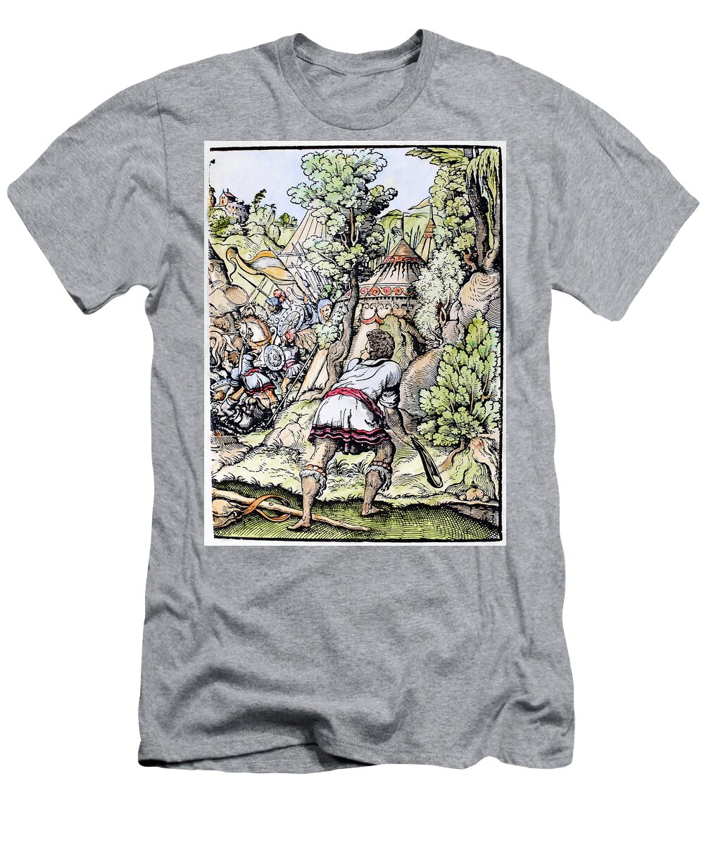 10th Century B.c T-Shirt featuring the painting David And Goliath #5 by Granger