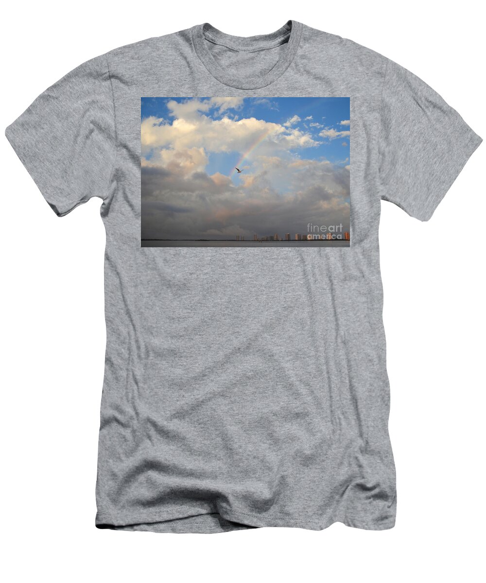 Rainbow T-Shirt featuring the photograph 6- Rainbow and Seagull by Joseph Keane