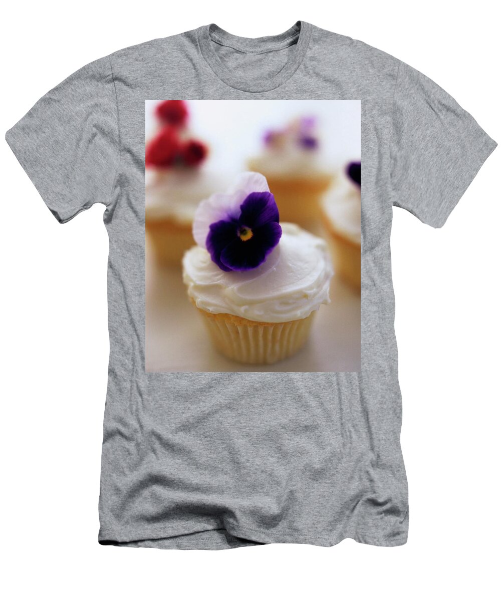 Bridal T-Shirt featuring the photograph A Cupcake With A Violet On Top by Romulo Yanes