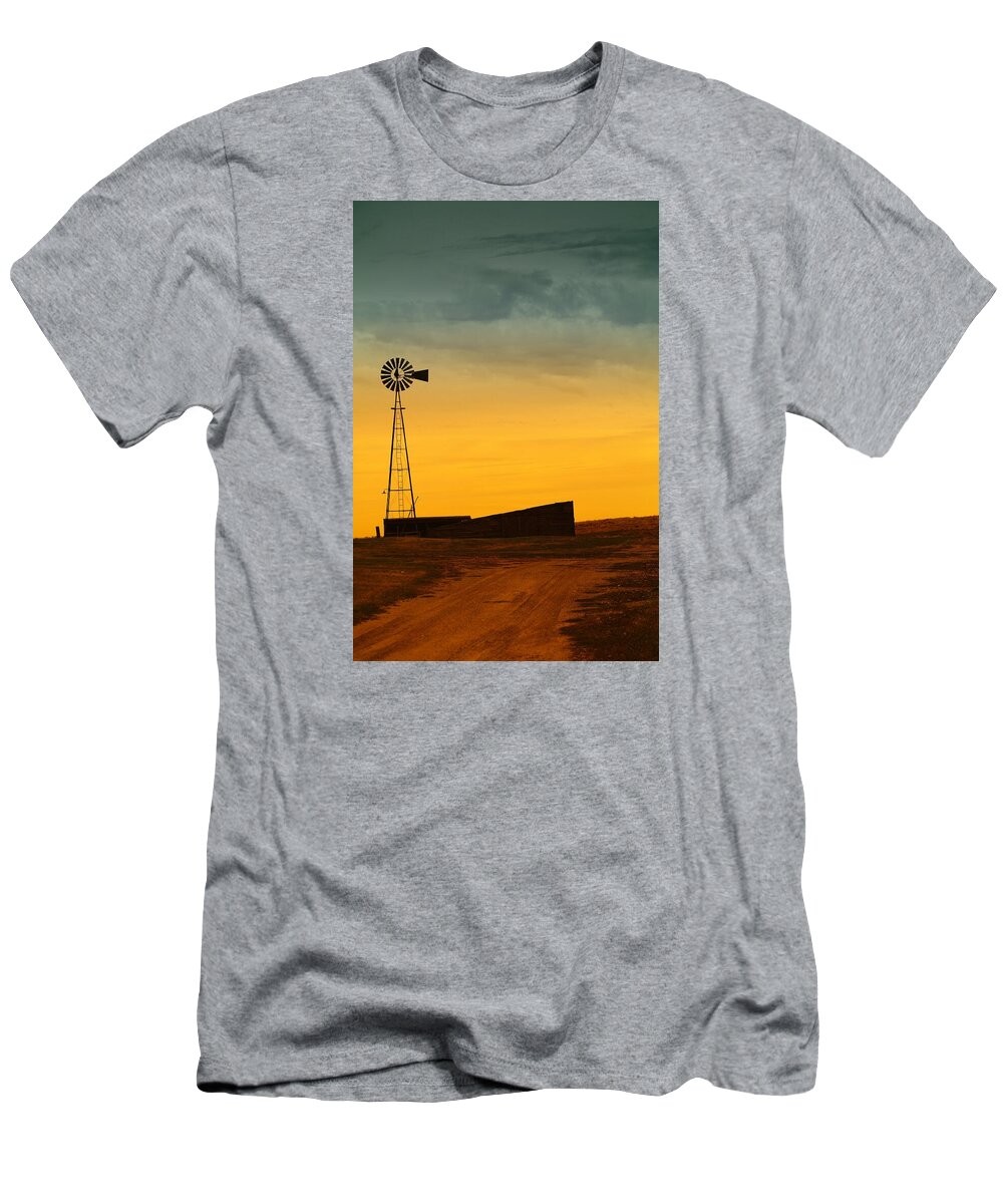 Barns T-Shirt featuring the photograph A Dakota Windmill by Jeff Swan