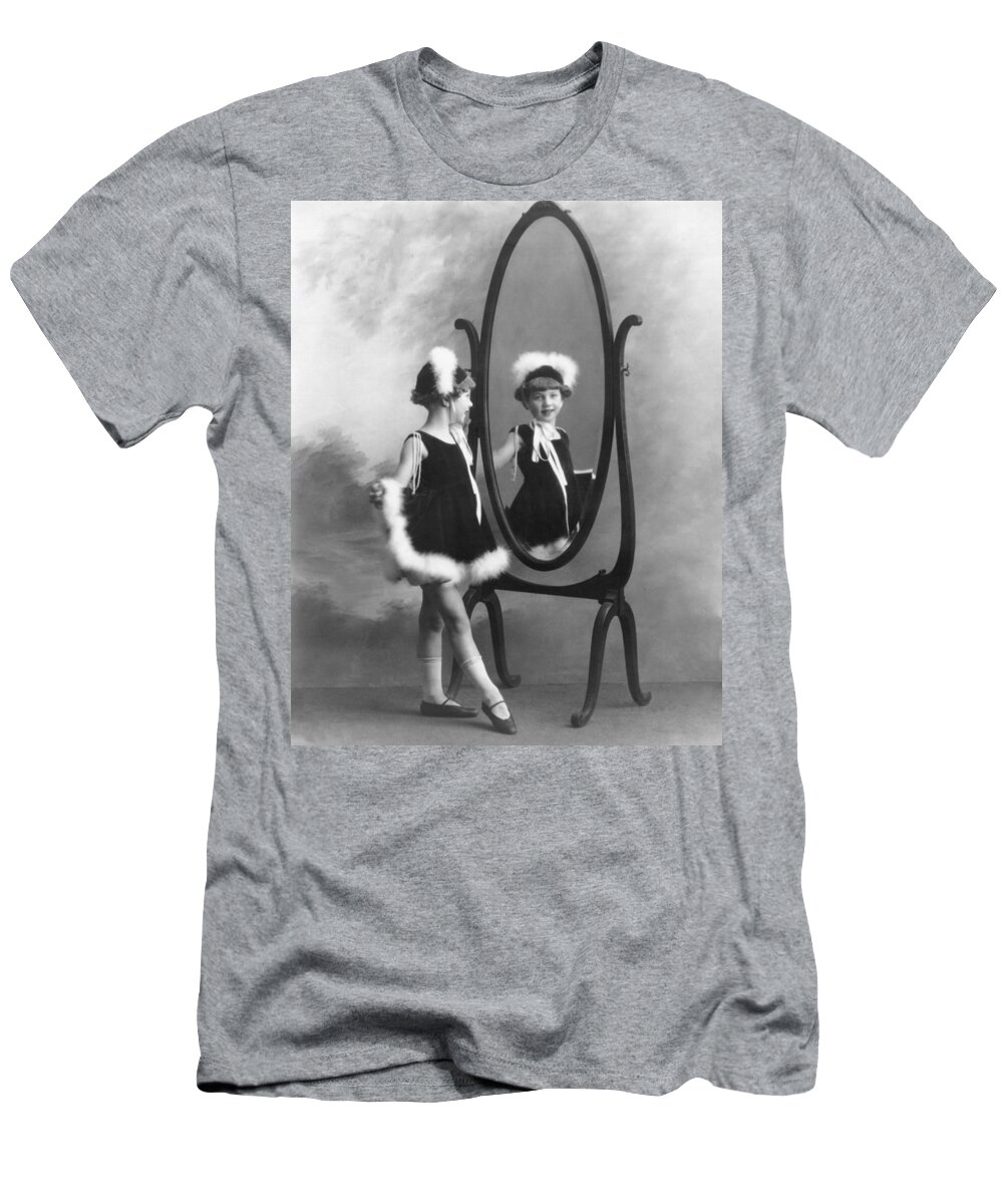 1035-692 T-Shirt featuring the photograph A Young Girl In A Mirror by Underwood Archives