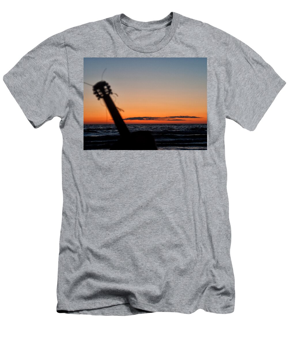 Guitar T-Shirt featuring the photograph Acoustic guitar on the beach by Mike Santis
