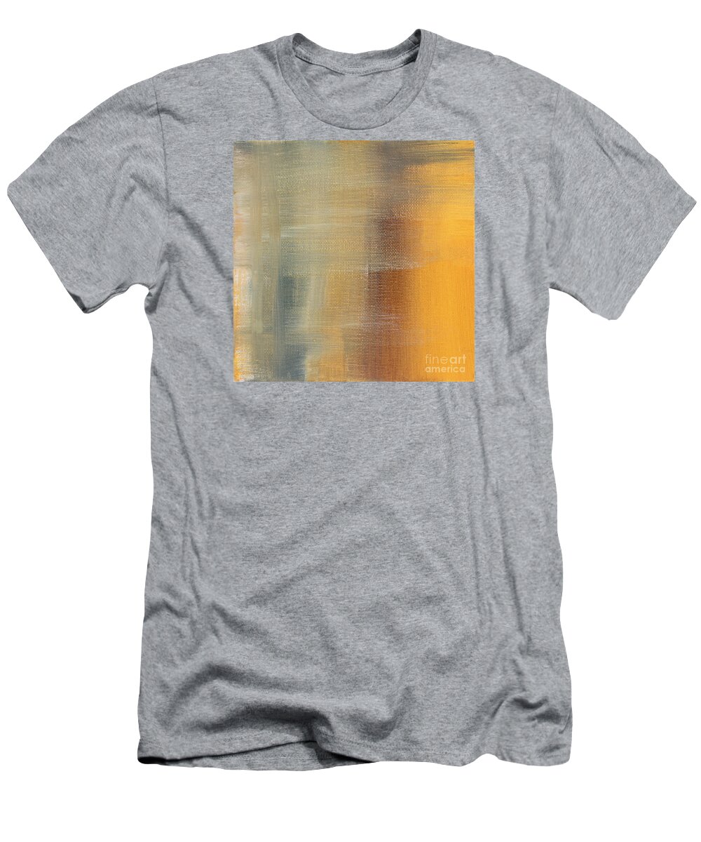 Abstract T-Shirt featuring the painting Abstract Golden Yellow Gray Contemporary Trendy Painting FLUID GOLD ABSTRACT I by MADART Studios by Megan Aroon