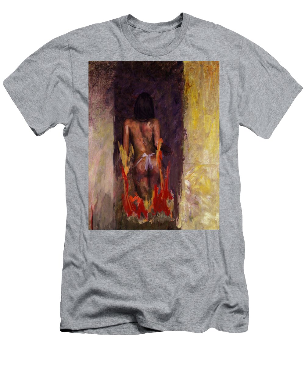 Nude T-Shirt featuring the painting Abstract Nude 2 by Mahnoor Shah