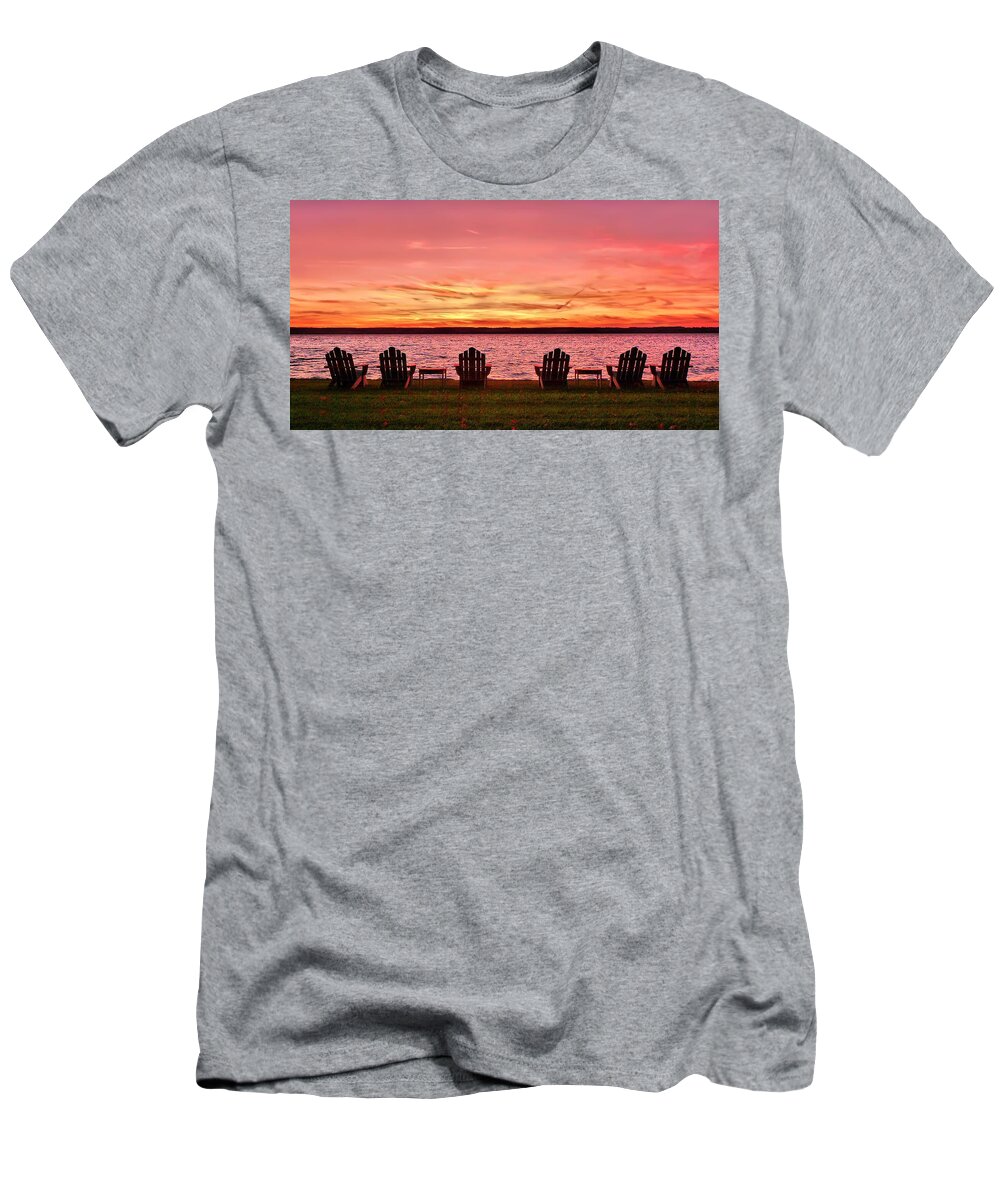 Ny T-Shirt featuring the photograph Adirondacks in Finger Lakes Sunset by Mitchell R Grosky