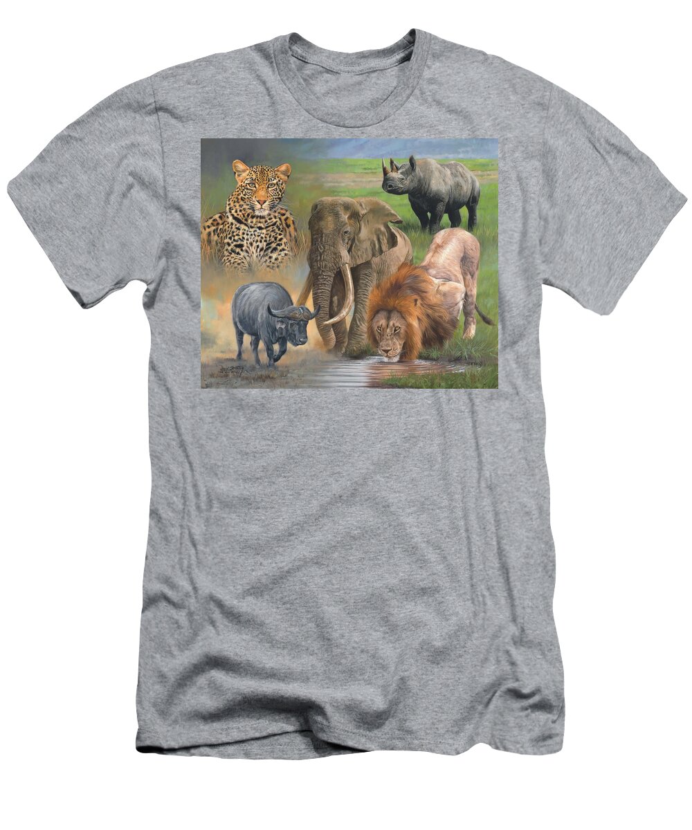 Africa T-Shirt featuring the painting Africa's Big Five by David Stribbling