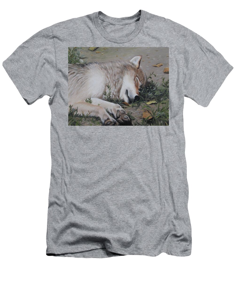 Wolf T-Shirt featuring the painting Afternoon Nap by Tammy Taylor