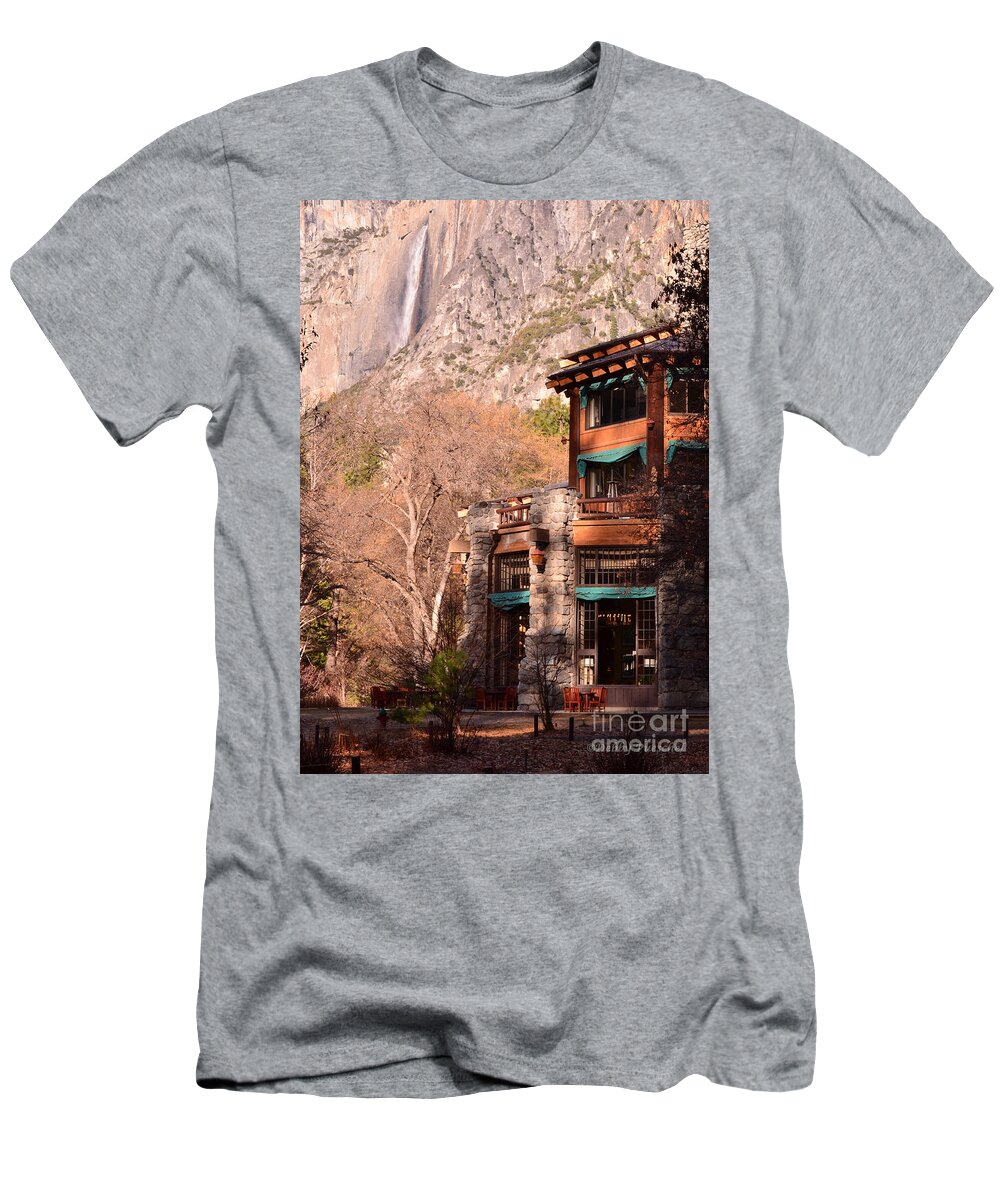 Yosemite National Park T-Shirt featuring the photograph Ahwahnee and Yosemite Falls by Debby Pueschel