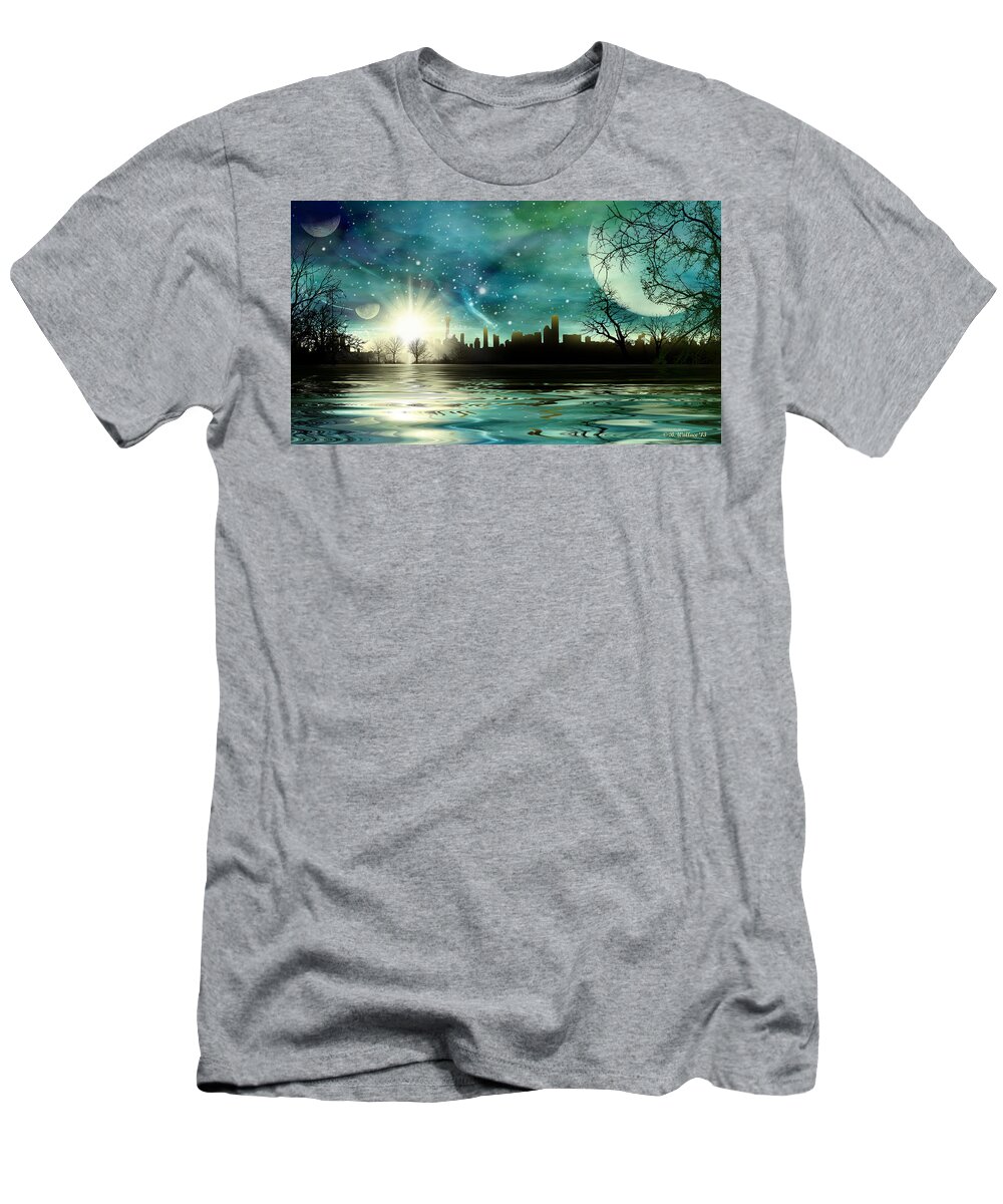 2d T-Shirt featuring the digital art Alien World Waterscape by Brian Wallace