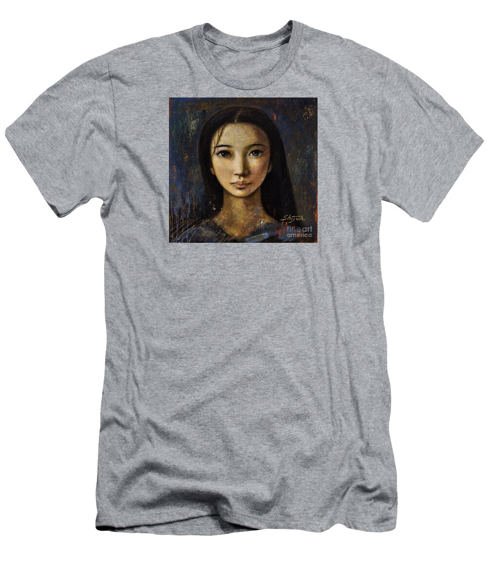 Portraits Oil Painting T-Shirt featuring the painting An Enigmatic Face by Shijun Munns