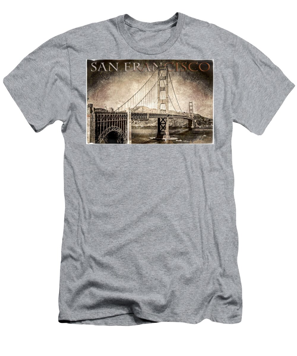 San Francisco T-Shirt featuring the photograph Antiqued Golden Gate Bridge - San Francisco by Jennifer Rondinelli Reilly - Fine Art Photography