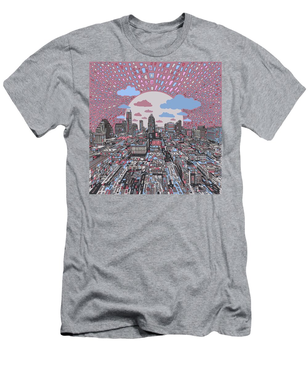 Austin T-Shirt featuring the painting Austin Texas Abstract Panorama 3 by Bekim M