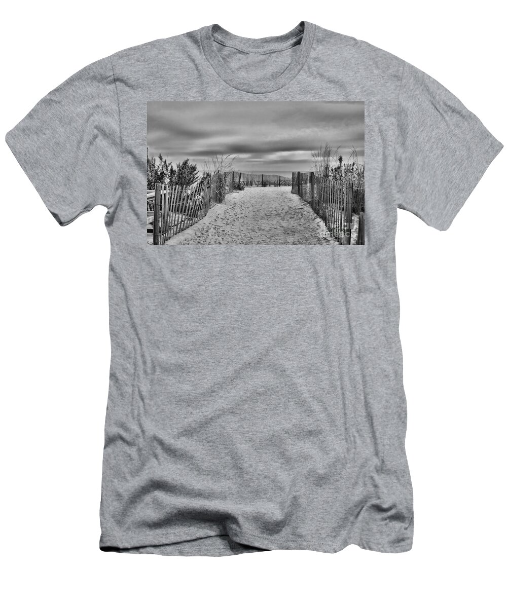 Beach T-Shirt featuring the photograph Autumn At The Beach B W by Judy Wolinsky