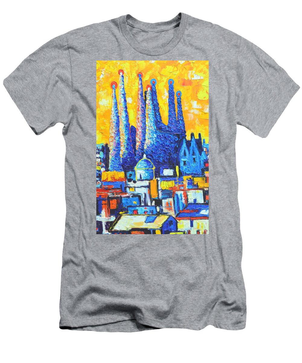 Sagrada T-Shirt featuring the painting Barcelona - Abstract Sagrada Familia by Ana Maria Edulescu