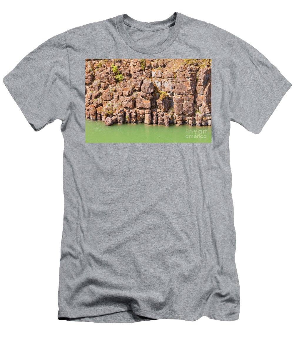 Background T-Shirt featuring the photograph Basalt rock columns of Miles Canyon Yukon Canada by Stephan Pietzko