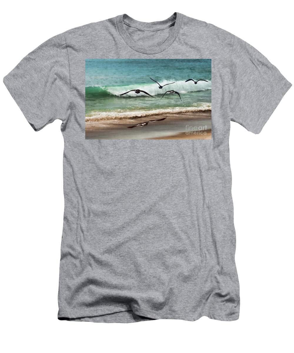 Summer T-Shirt featuring the photograph Beach Flight by Peggy Hughes