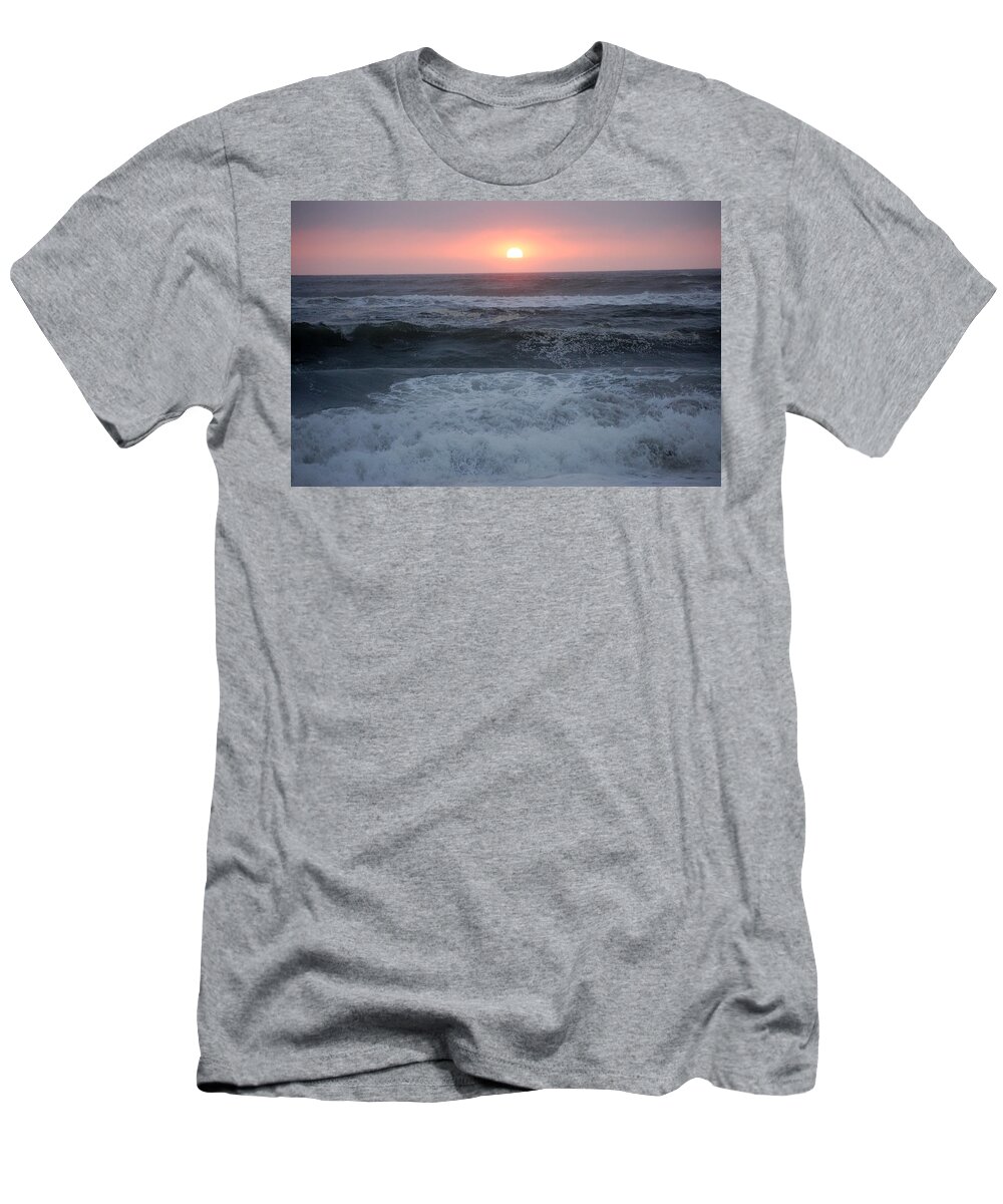Beach Sunset Sand Waves Ocean Gold Bluffs Ca Or T-Shirt featuring the photograph Beach Sunset by Holly Blunkall