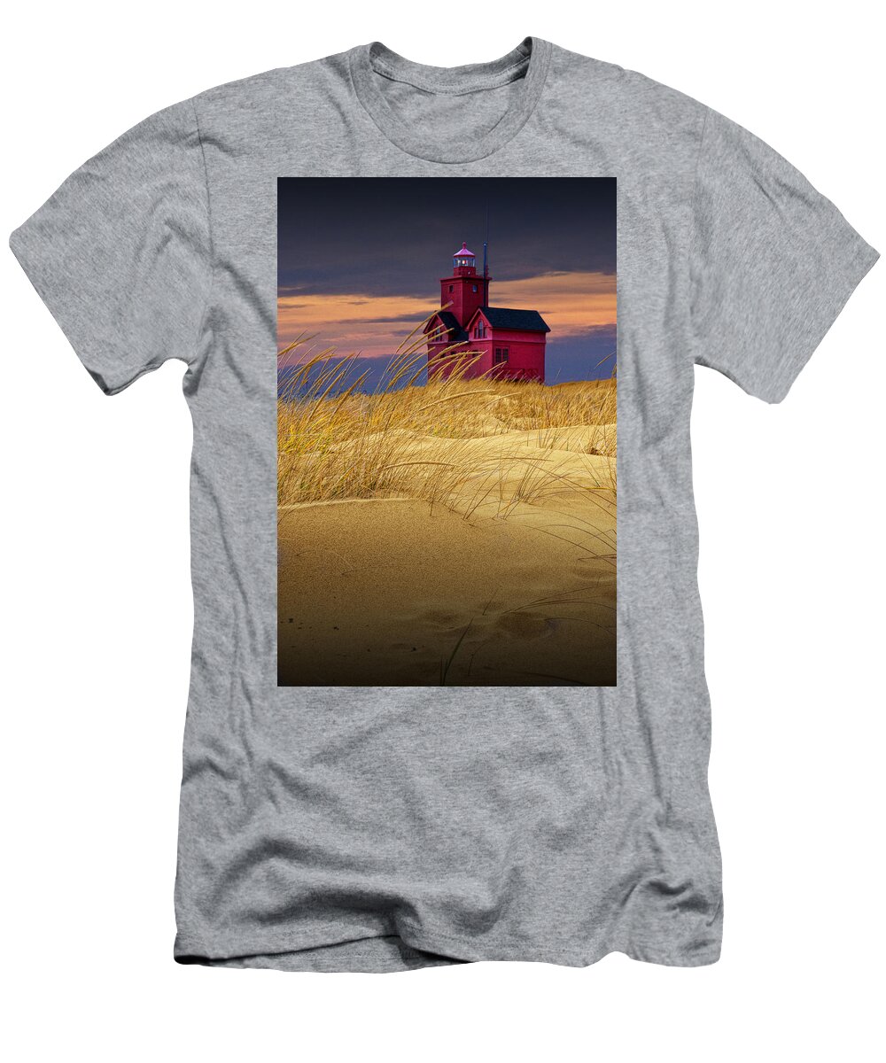 Art T-Shirt featuring the photograph Big Red Lighthouse by Holland Michigan viewed from the Sand Dune by Randall Nyhof