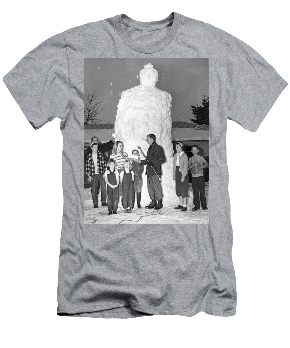 1957 T-Shirt featuring the photograph Biggest Snowman by Underwood Archives