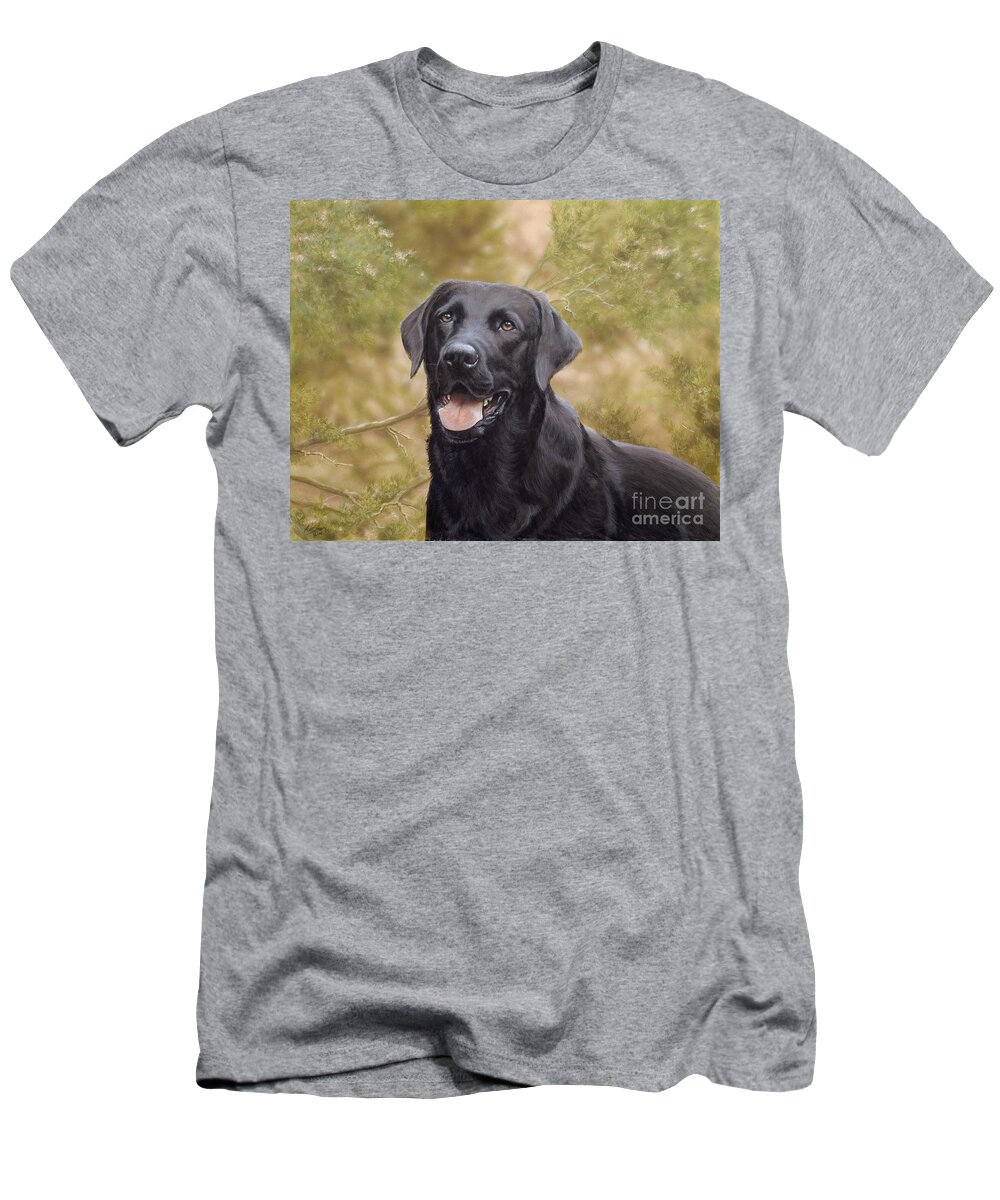 Black Labrador T-Shirt featuring the painting Black Watch by John Silver