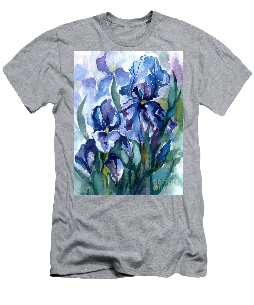 Flower T-Shirt featuring the painting Blue Iris by Barbara Jewell