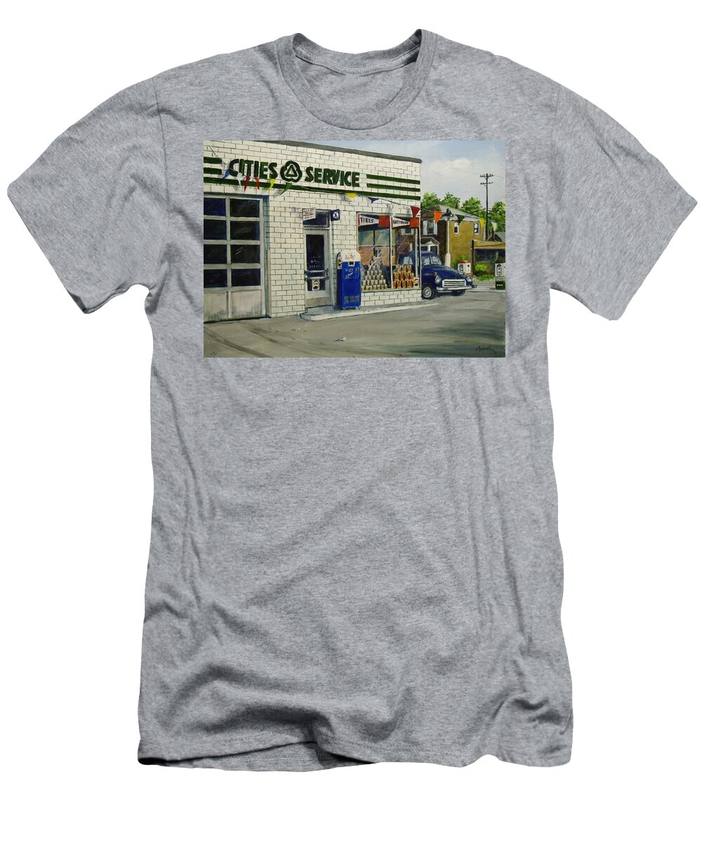 Gas Station T-Shirt featuring the painting Bob's by William Brody