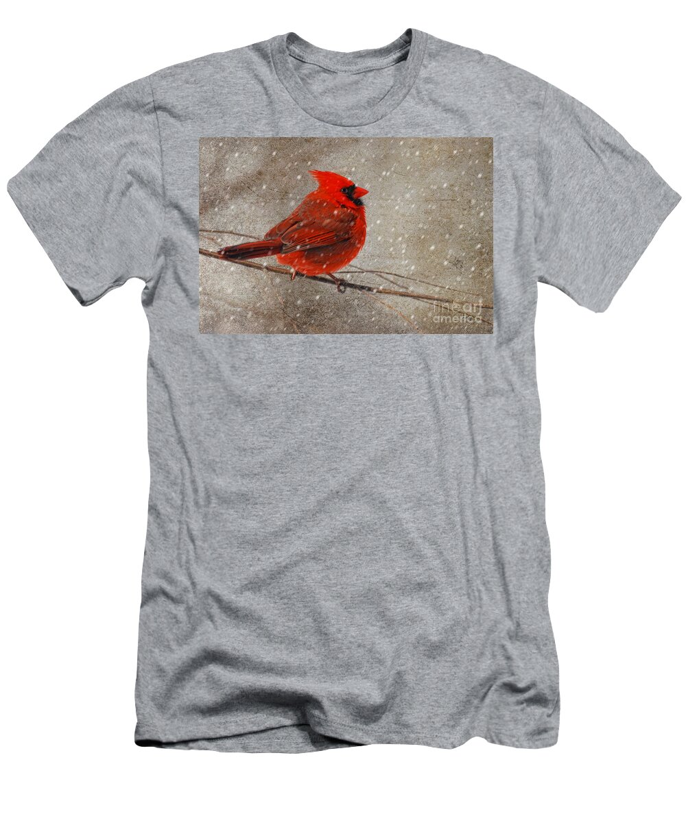 White Christmas T-Shirt featuring the photograph Cardinal in Snow by Lois Bryan