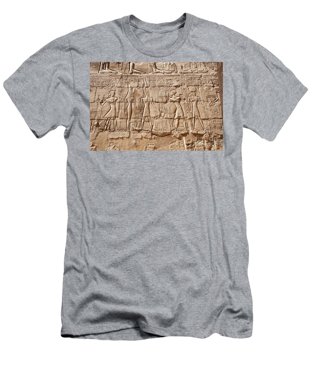 Ancient T-Shirt featuring the photograph Carvings at the temple of Karnak by Sophie McAulay