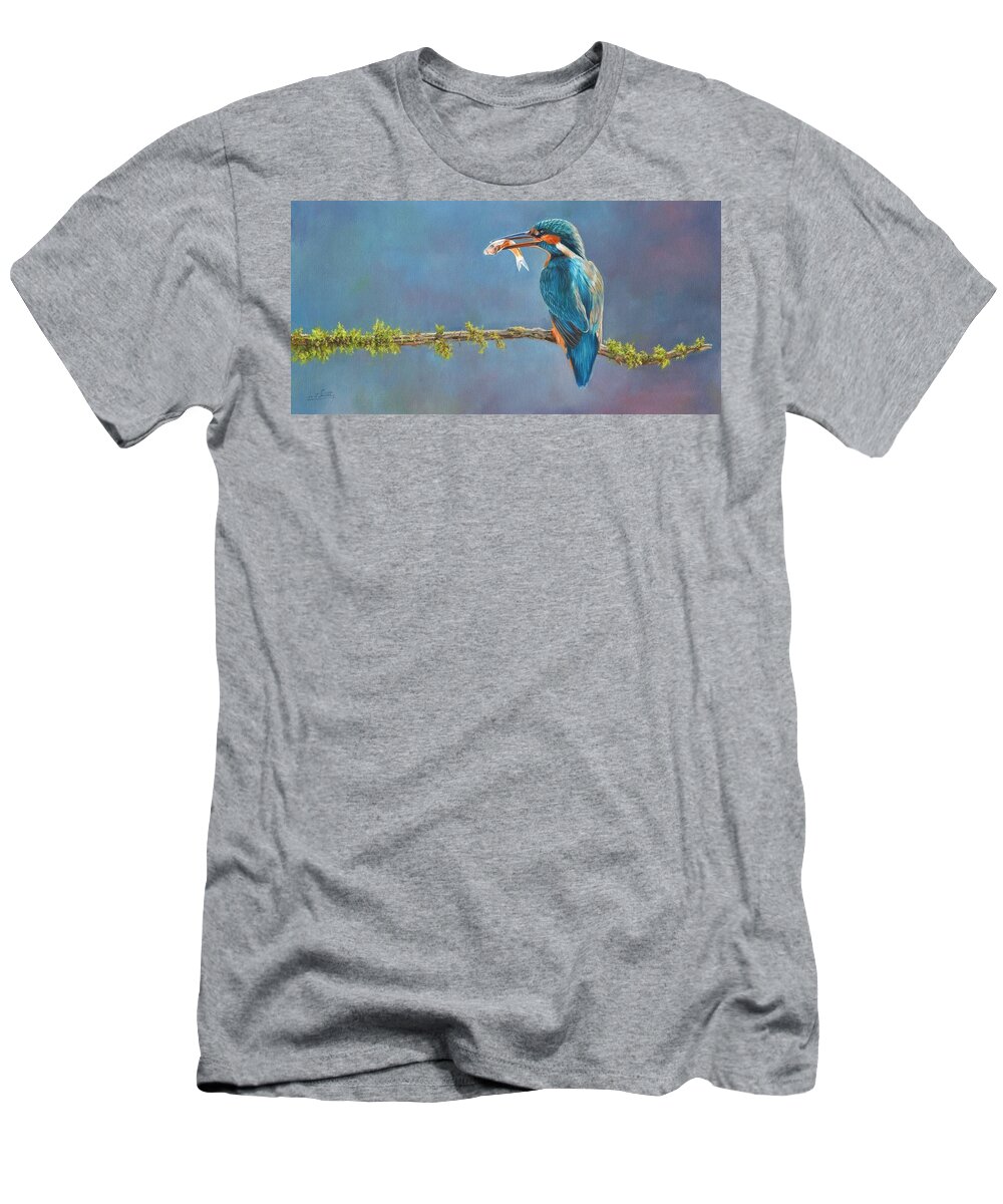Kingfisher T-Shirt featuring the painting Catch of the Day by David Stribbling
