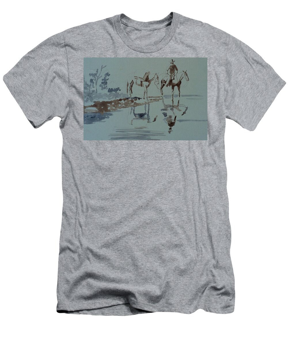 Art T-Shirt featuring the painting Cautious Creek Crossing by Bern Miller