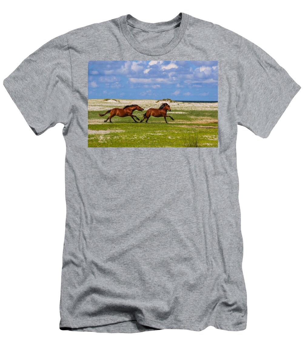 Wild T-Shirt featuring the photograph Cedar Island Wild Mustangs 51 by Paula OMalley