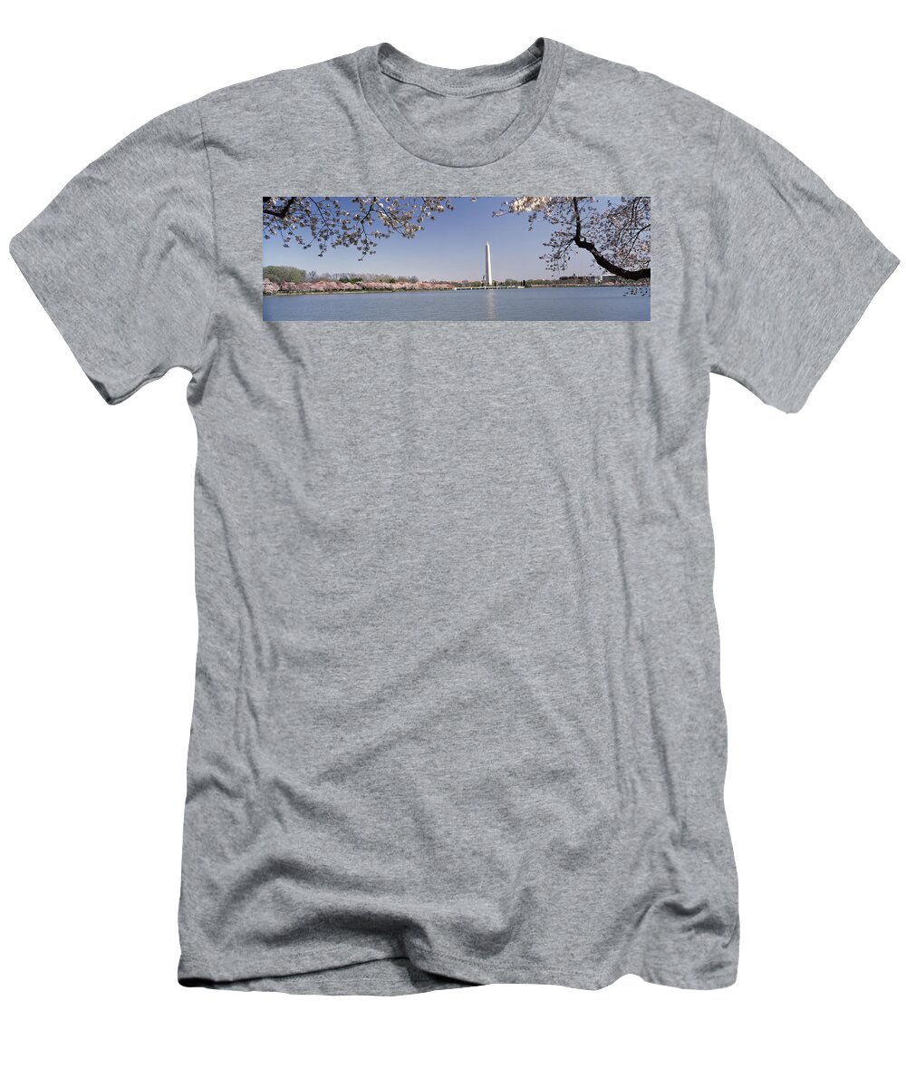 Photography T-Shirt featuring the photograph Cherry Blossom With Monument by Panoramic Images