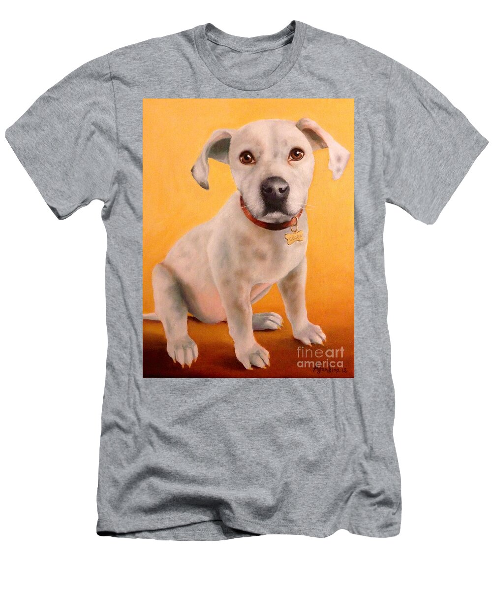 Puppy Print Painting T-Shirt featuring the painting Cocoa by Natalia Astankina