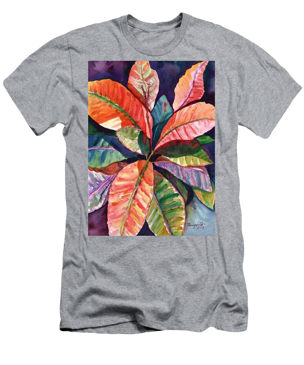 Tropical Leaves T-Shirt featuring the painting Colorful Tropical Leaves 1 by Marionette Taboniar